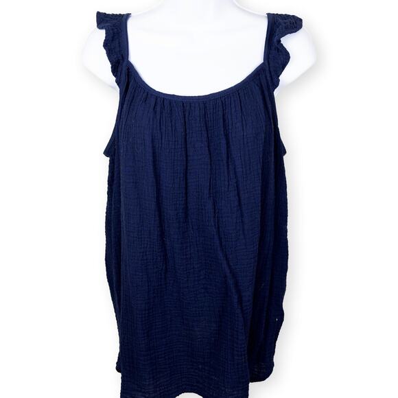 BeachLunchLounge Navy Blue Sleeveless Ruffle Blouse S NWOT - Picture 1 of 9